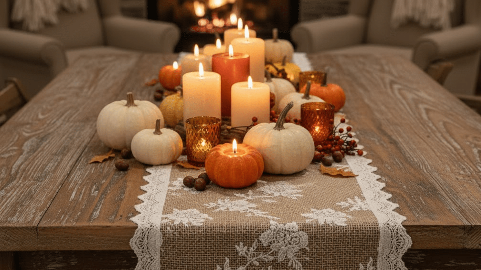 burlap and lace table runner