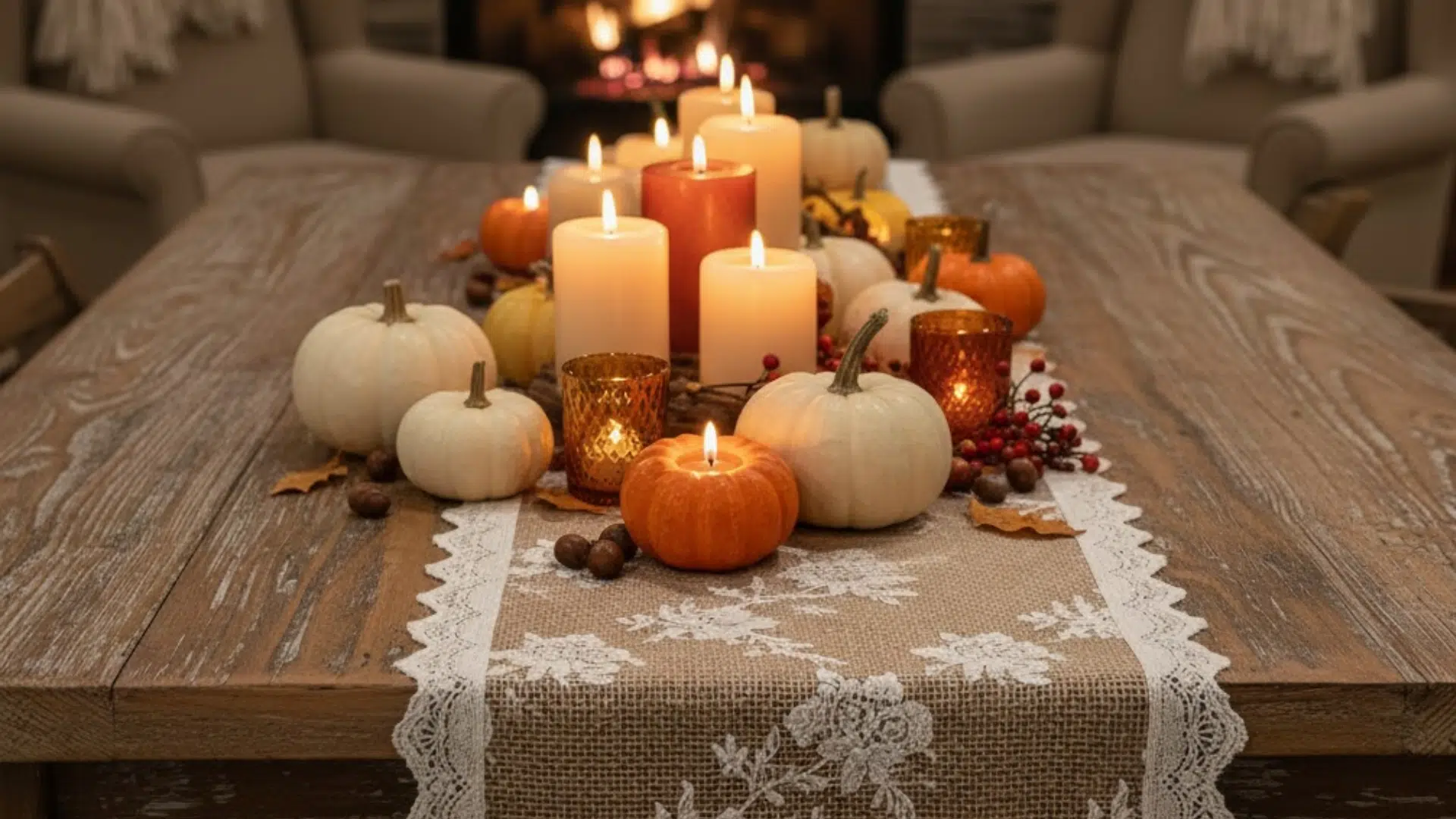 burlap and lace table runner