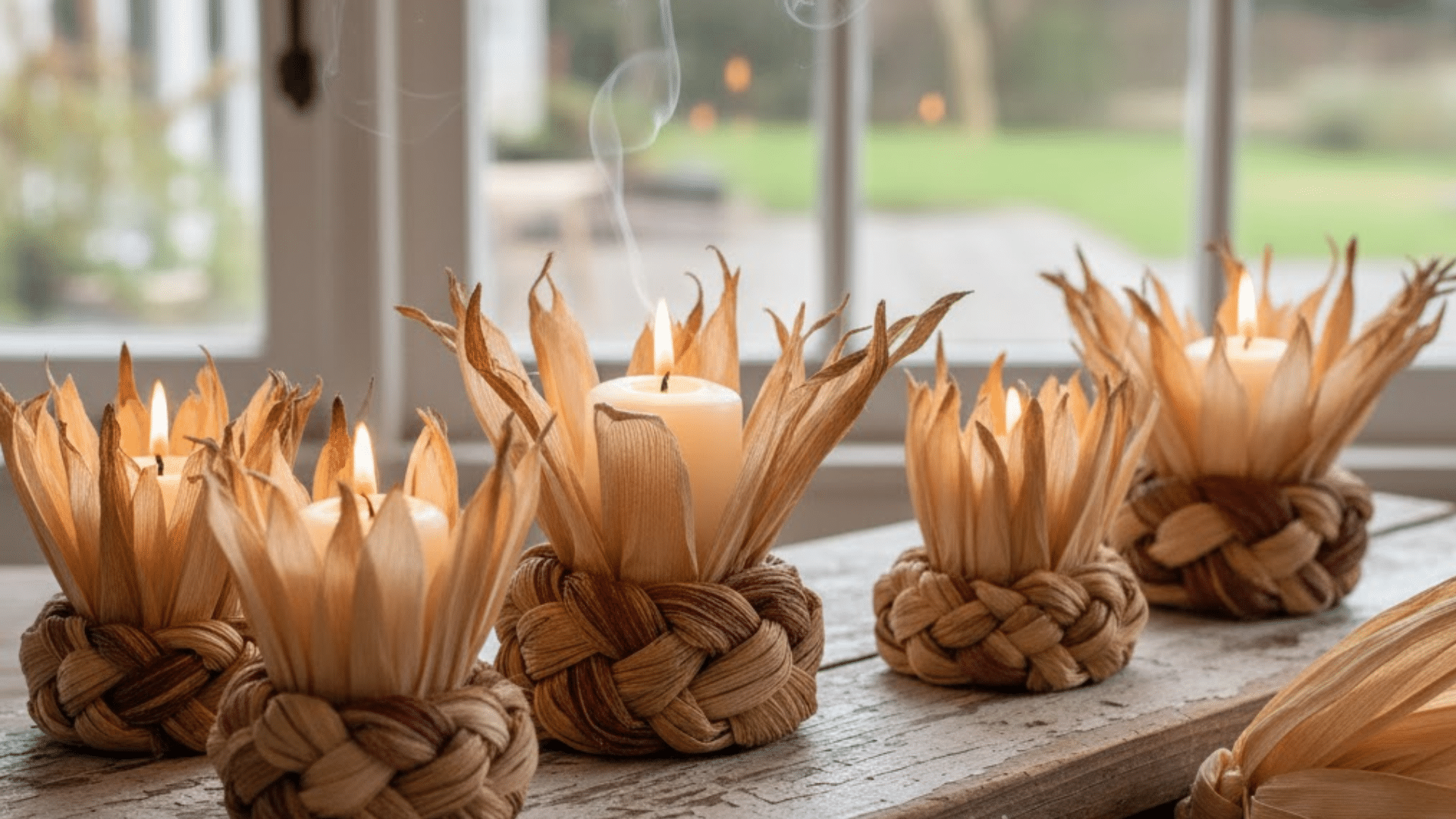 corn husk candle holders