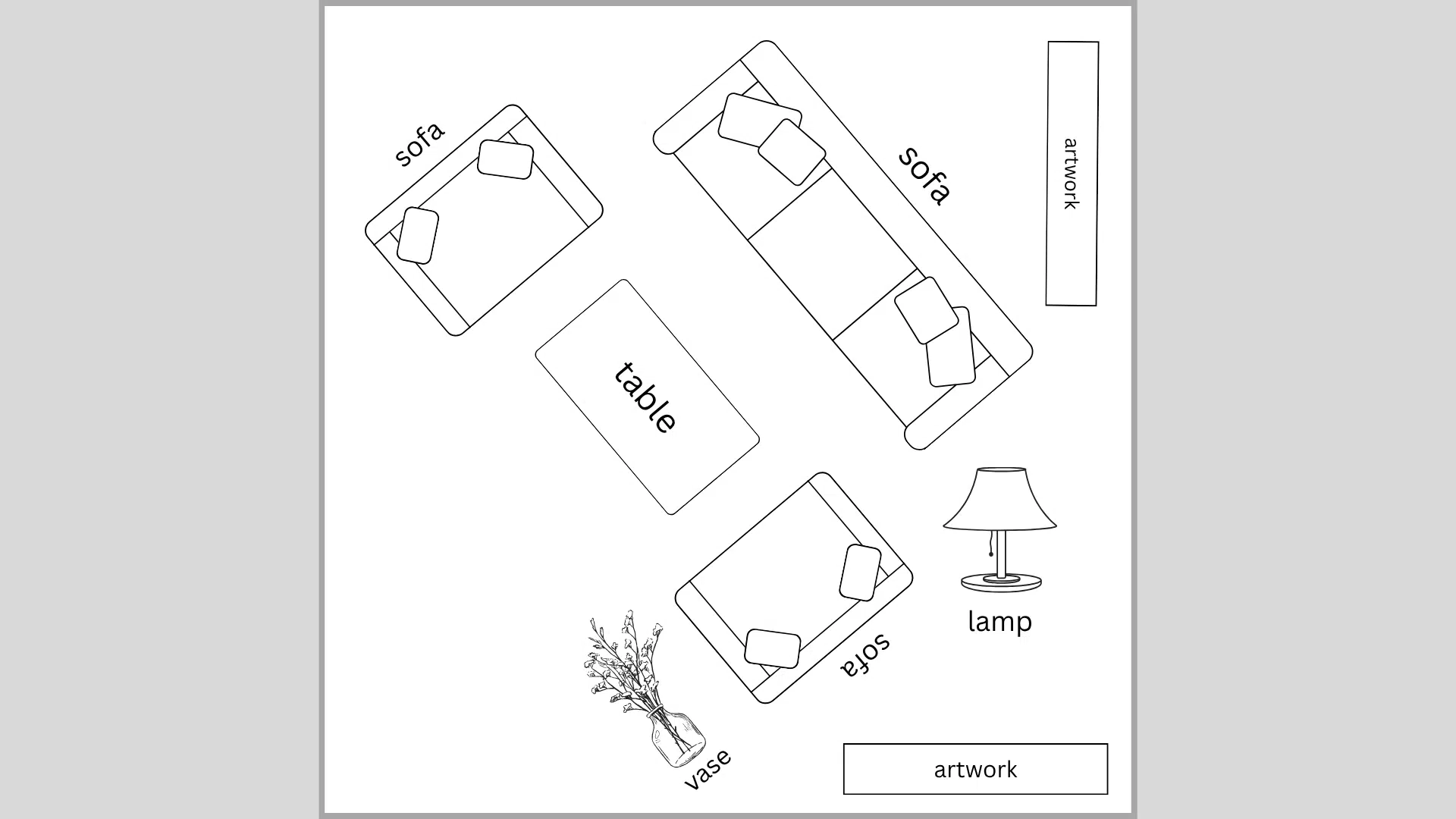 diagonal layout for square living room