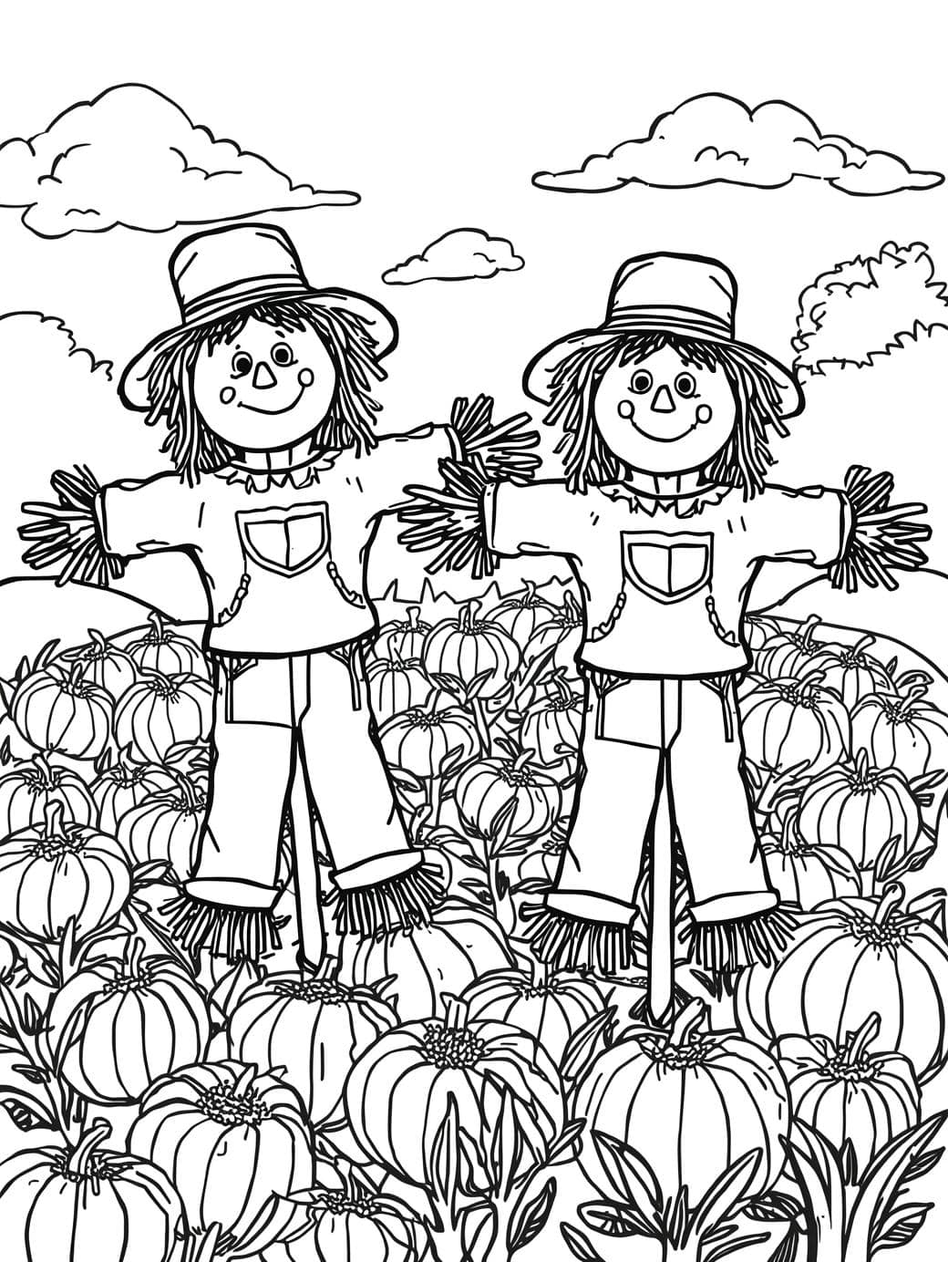 friendly scarecrows in the field
