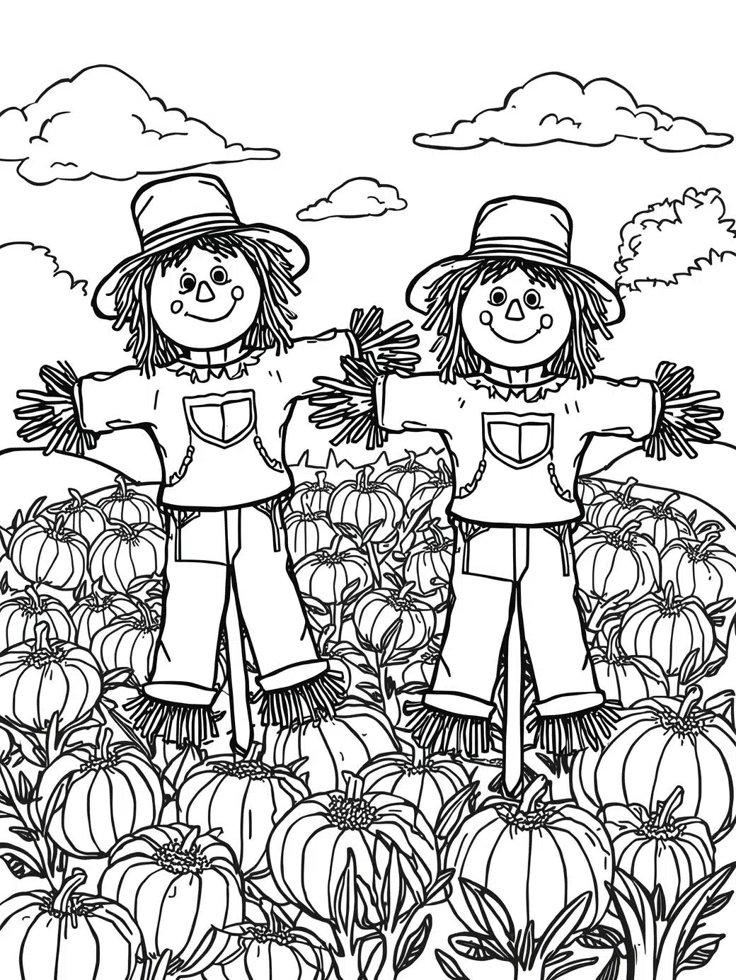 friendly scarecrows in the field
