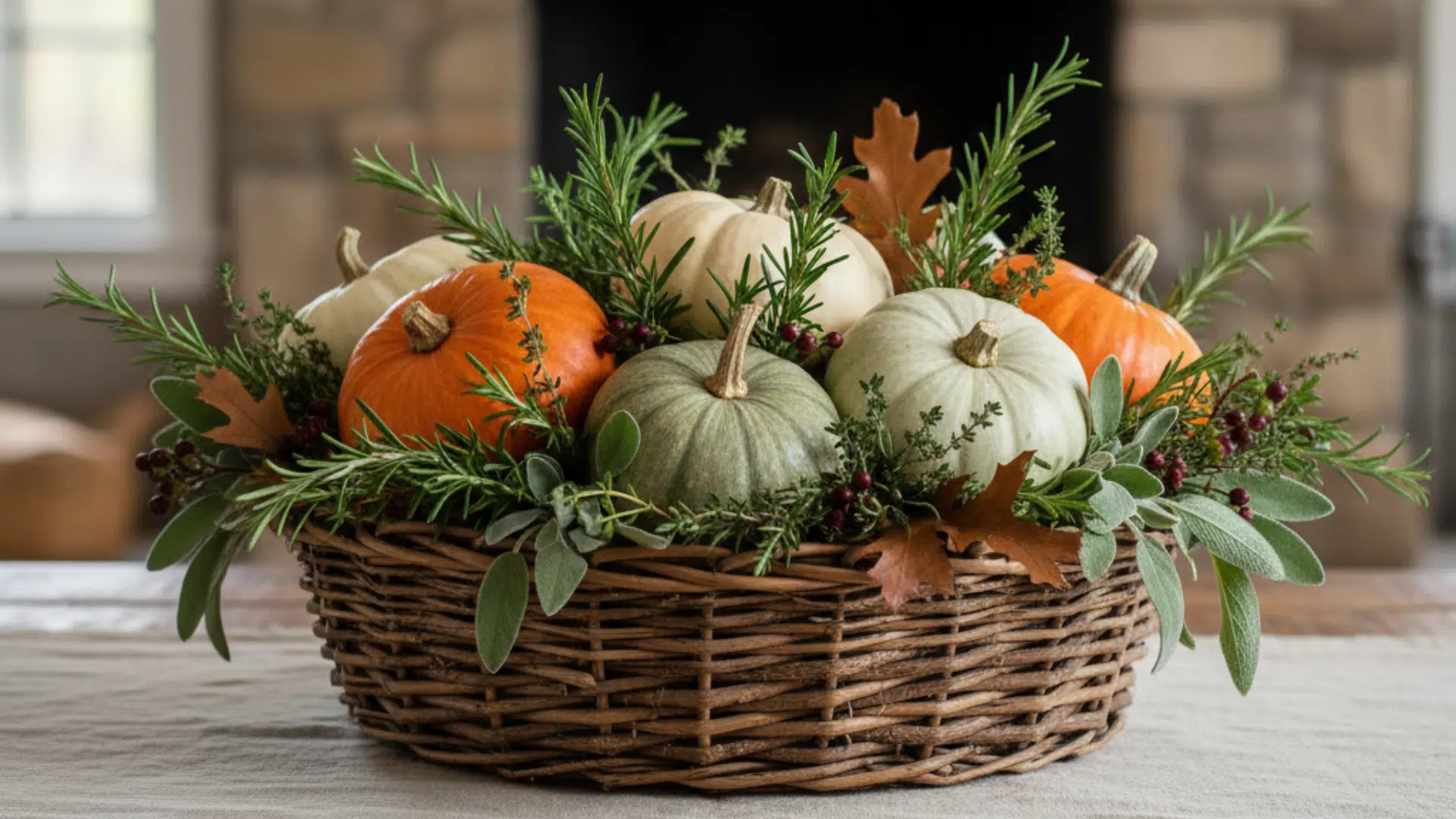 herb and pumpkin basket
