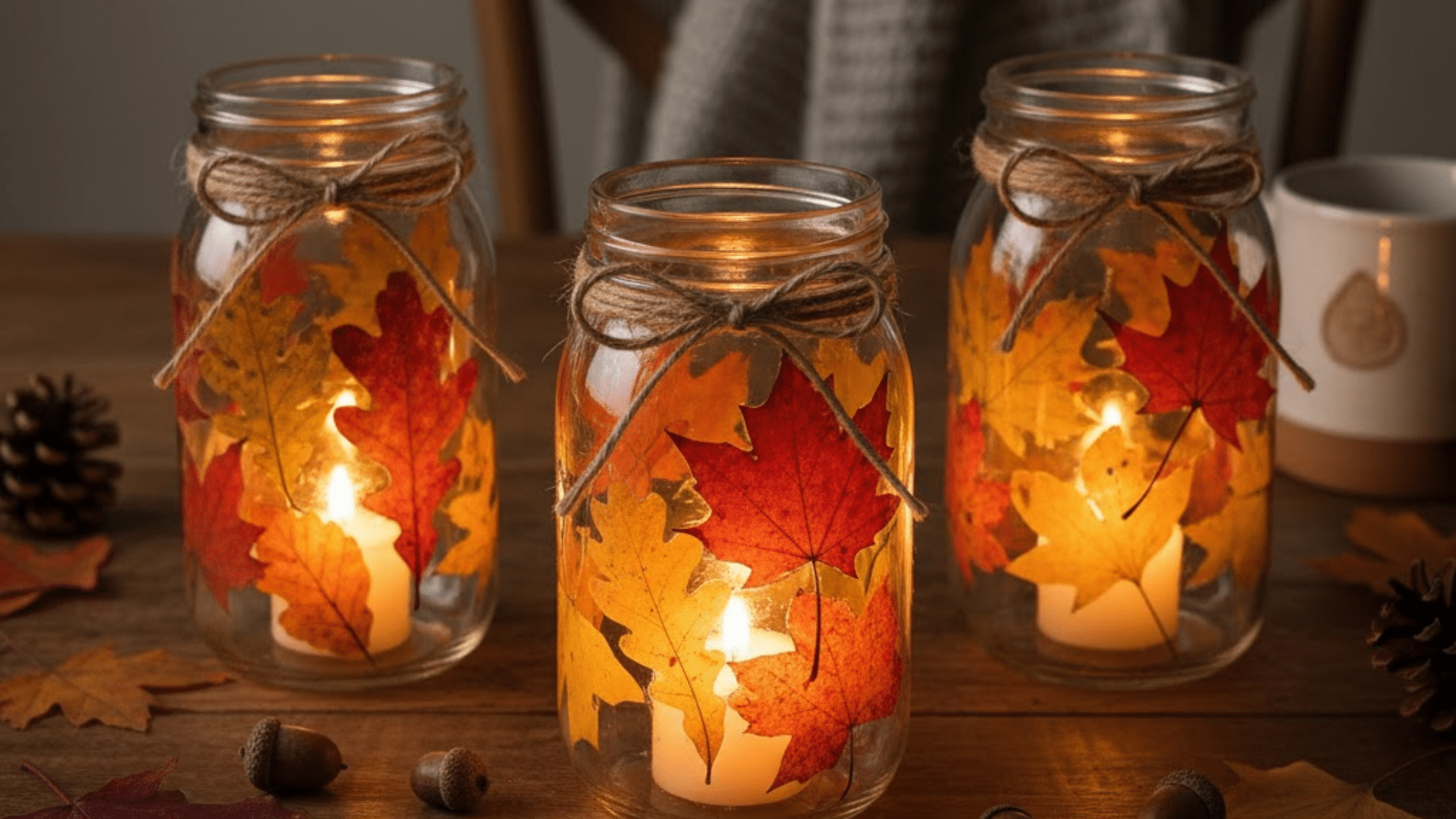 mason jar leaf lanterns