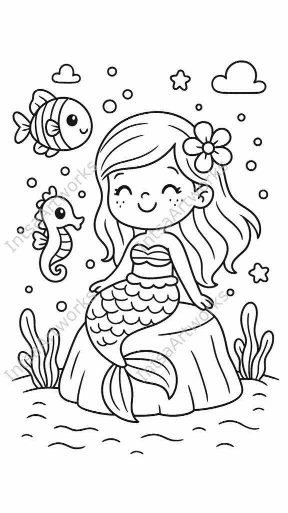 mermaid coloring pages for kids 10