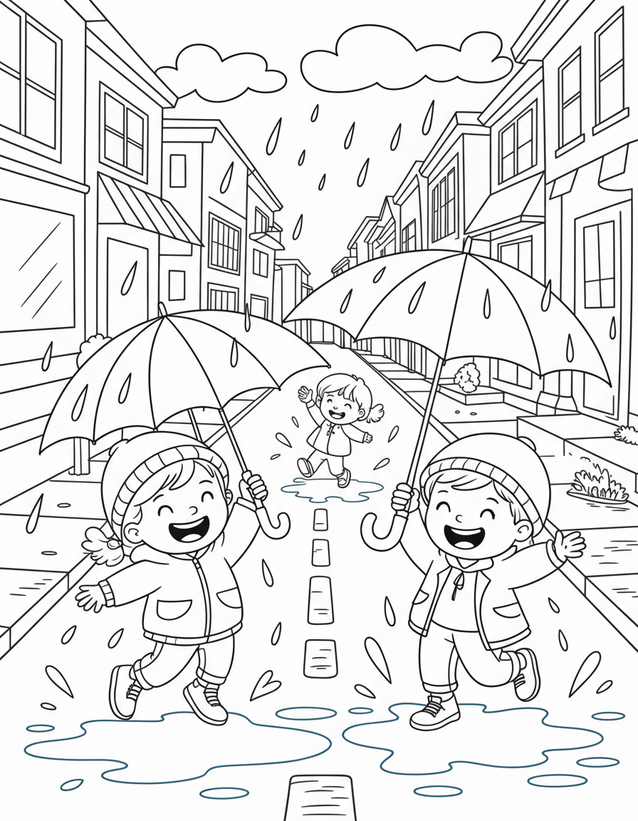 rainy day with umbrellas