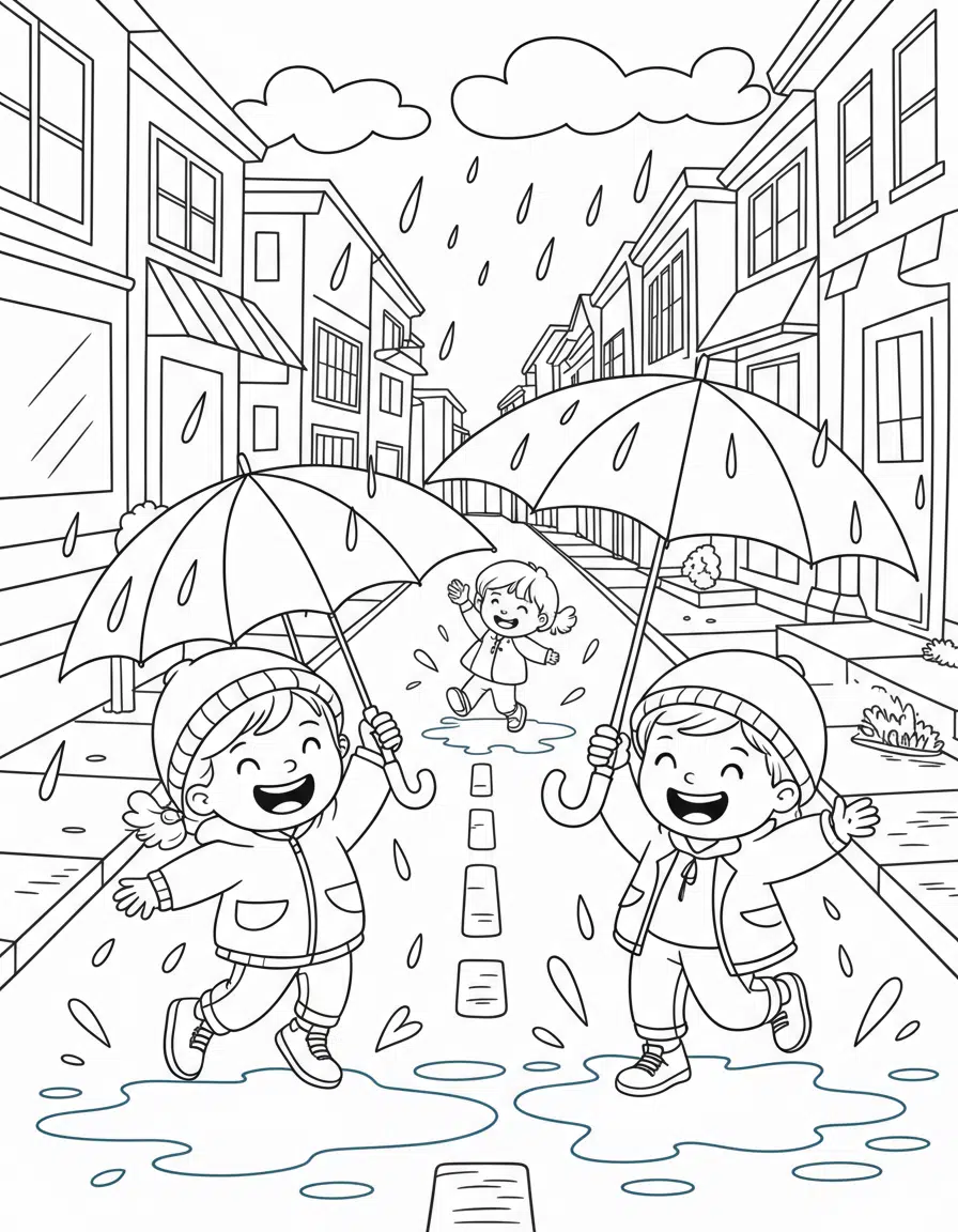rainy day with umbrellas