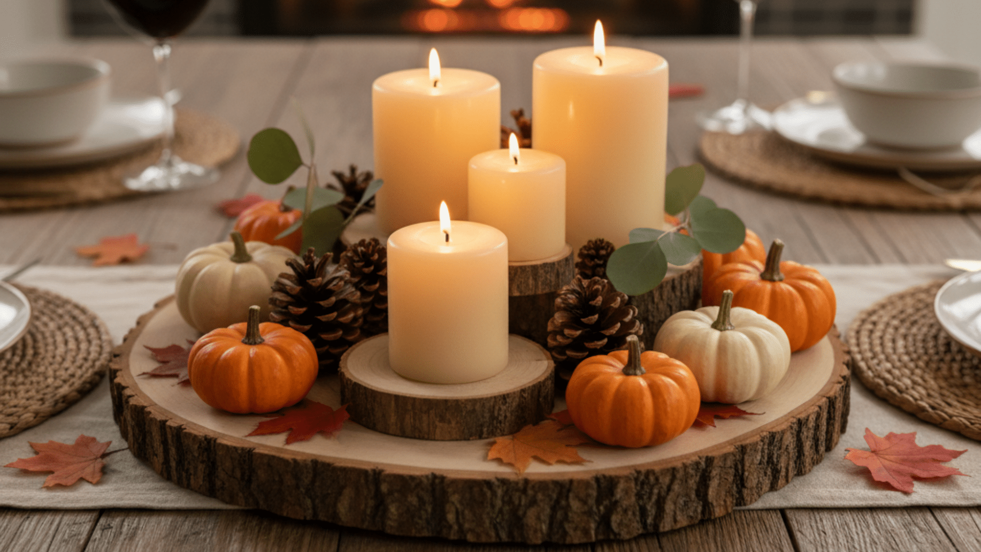 rustic wood slice display