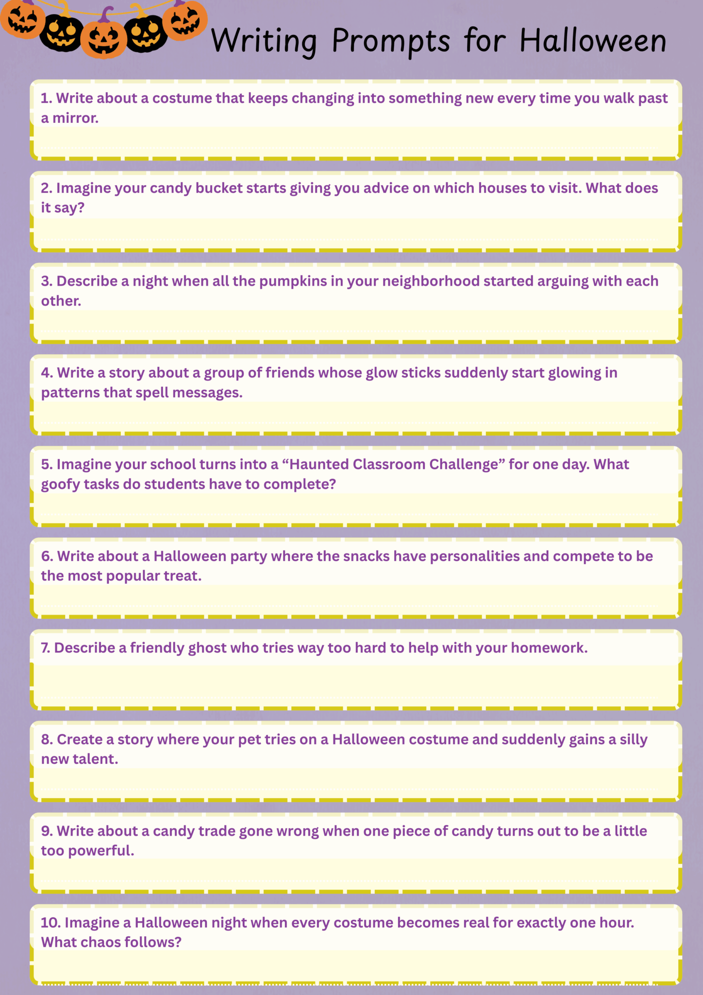 halloween writing prompts for middle school