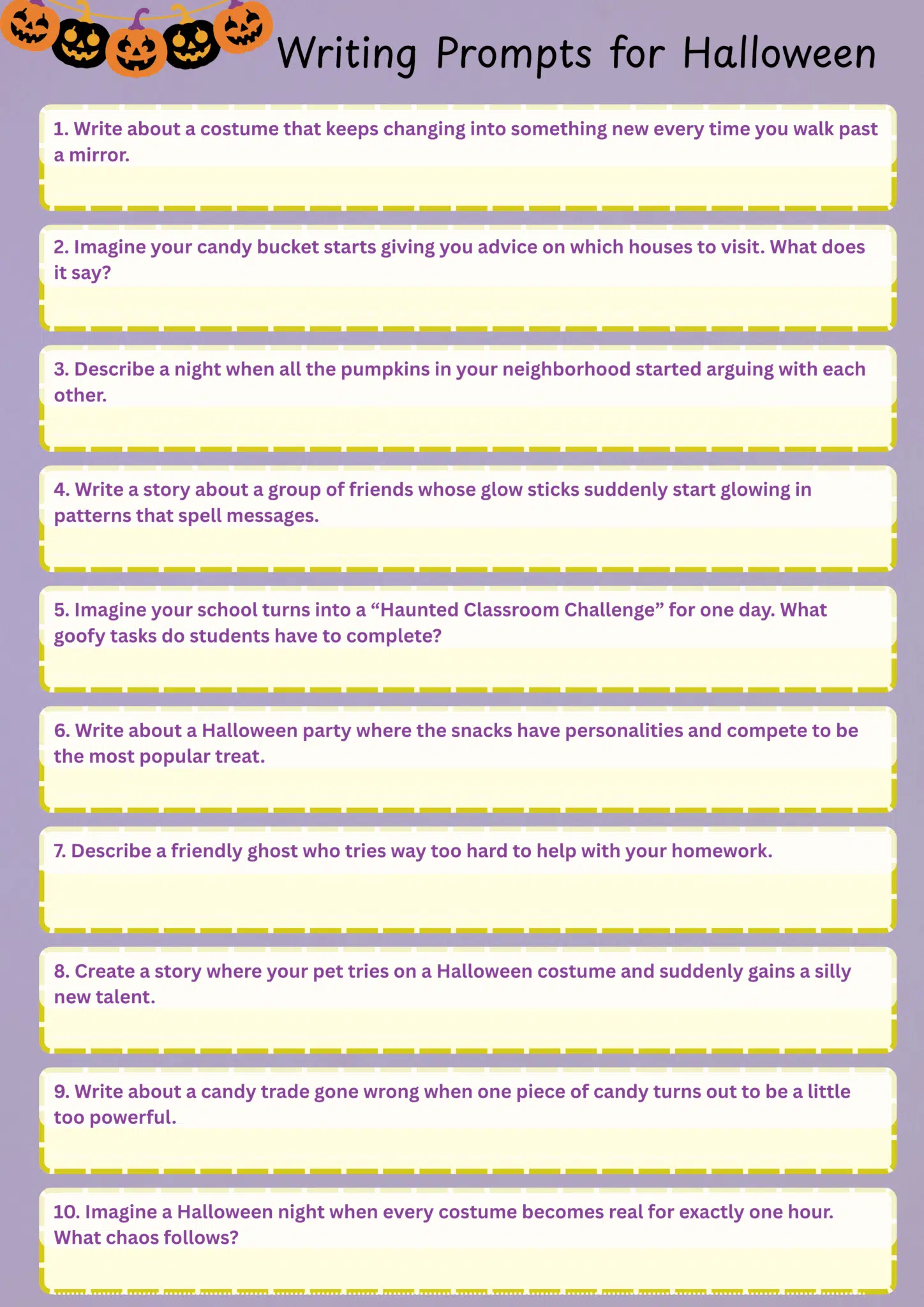 halloween writing prompts for middle school