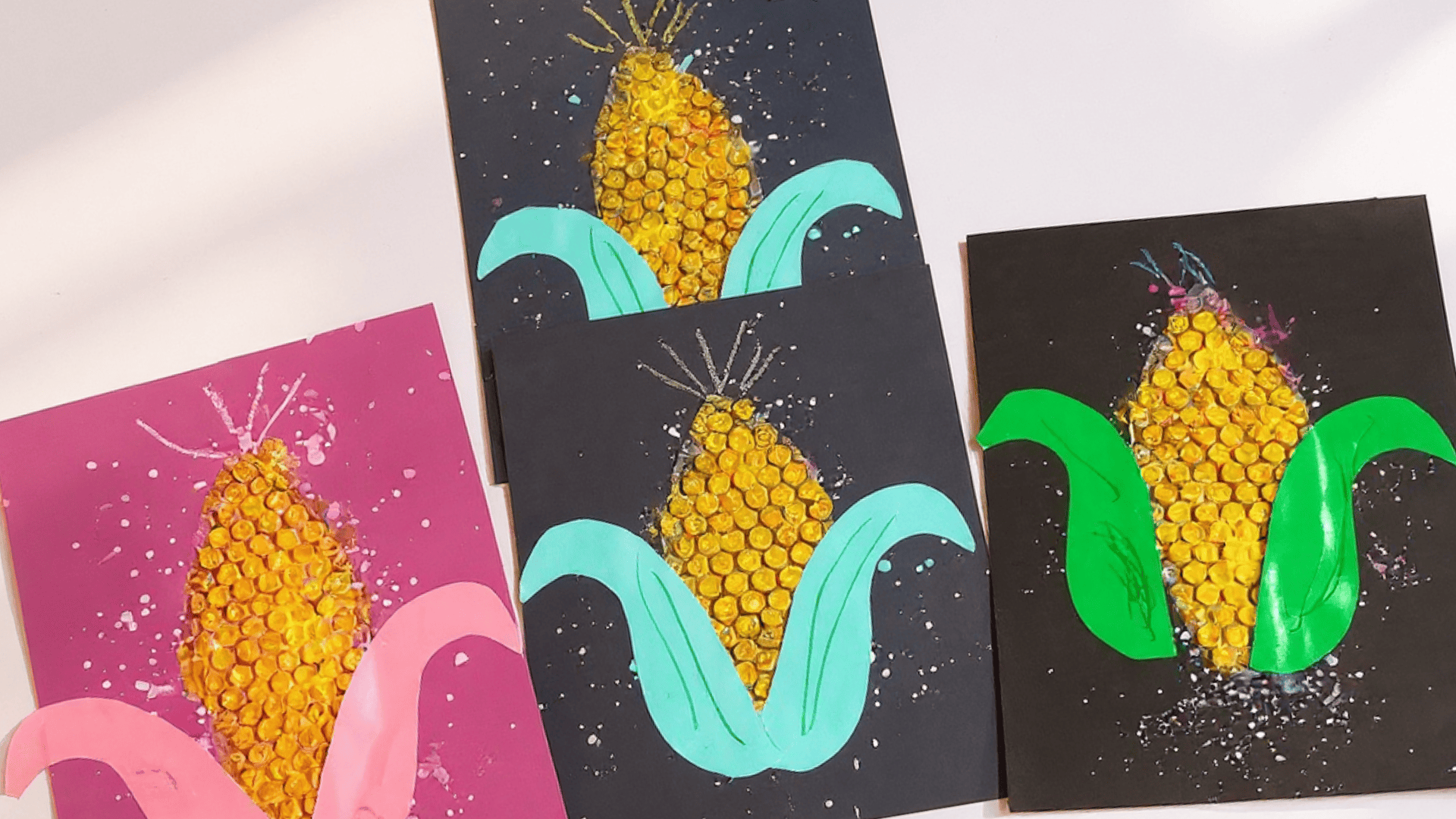 harvest corn painting using bubble wrap