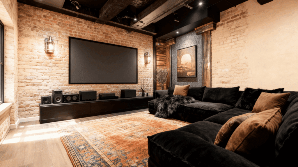 industrial loft style home theater