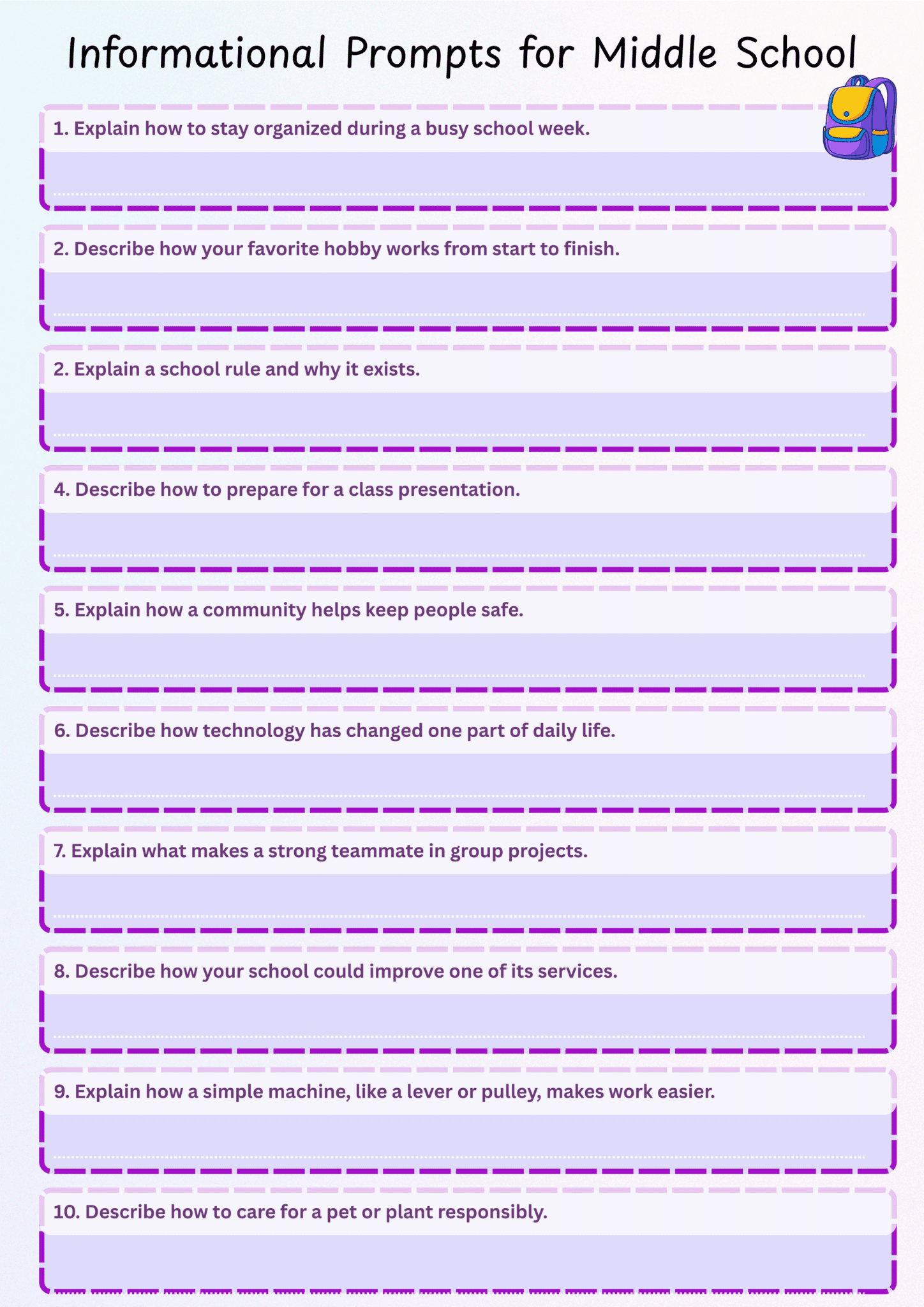 informational writing prompts for middle school