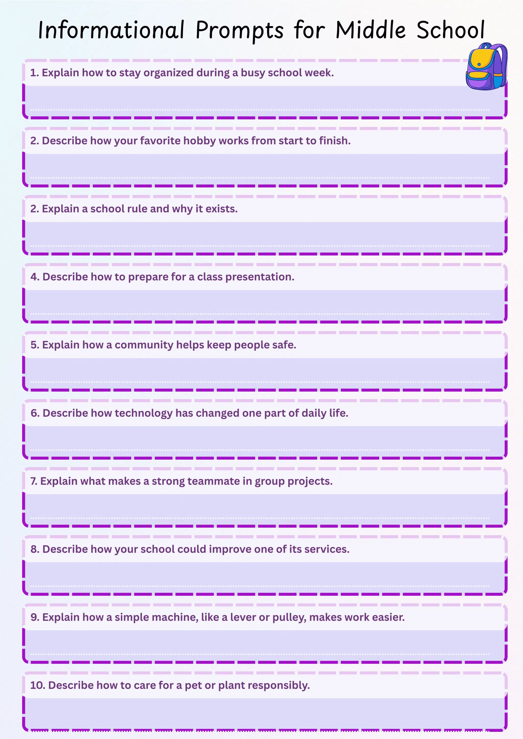 informational writing prompts for middle school