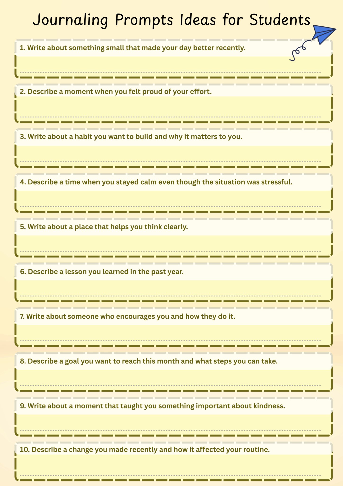 journal writing prompts for middle school