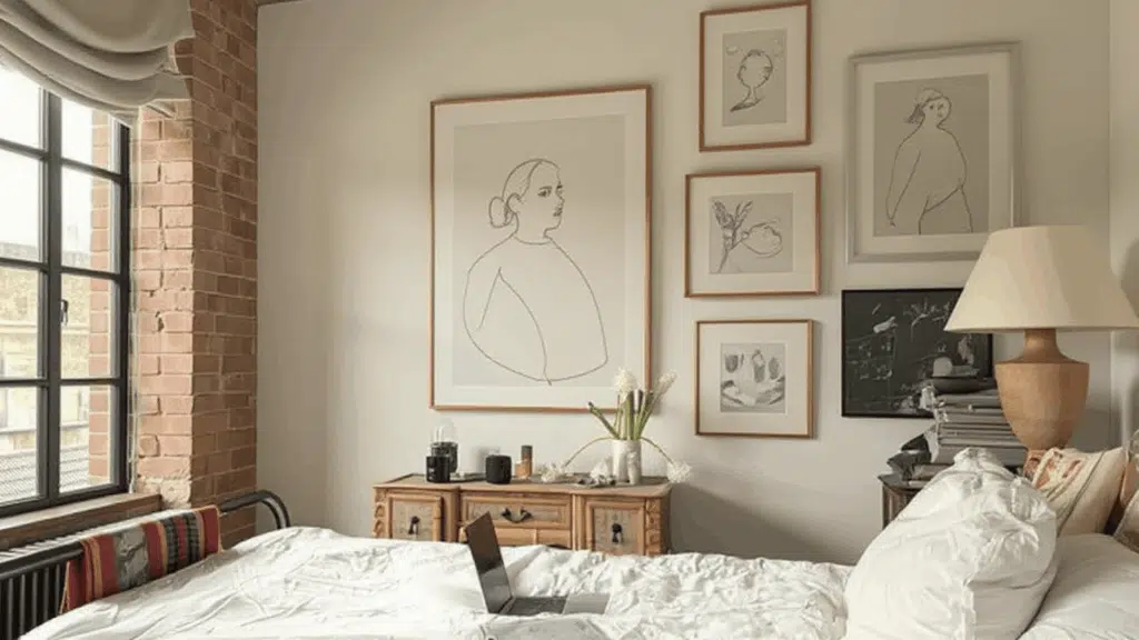 neutral bedroom ideas with artwork