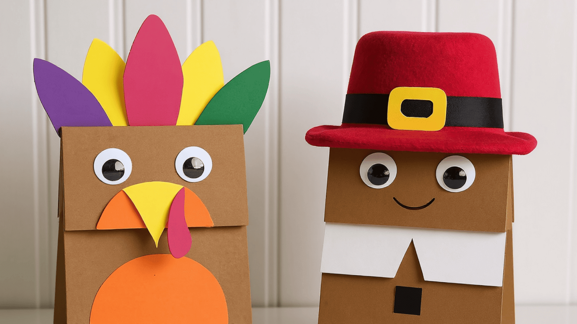 paper bag fall puppet characters