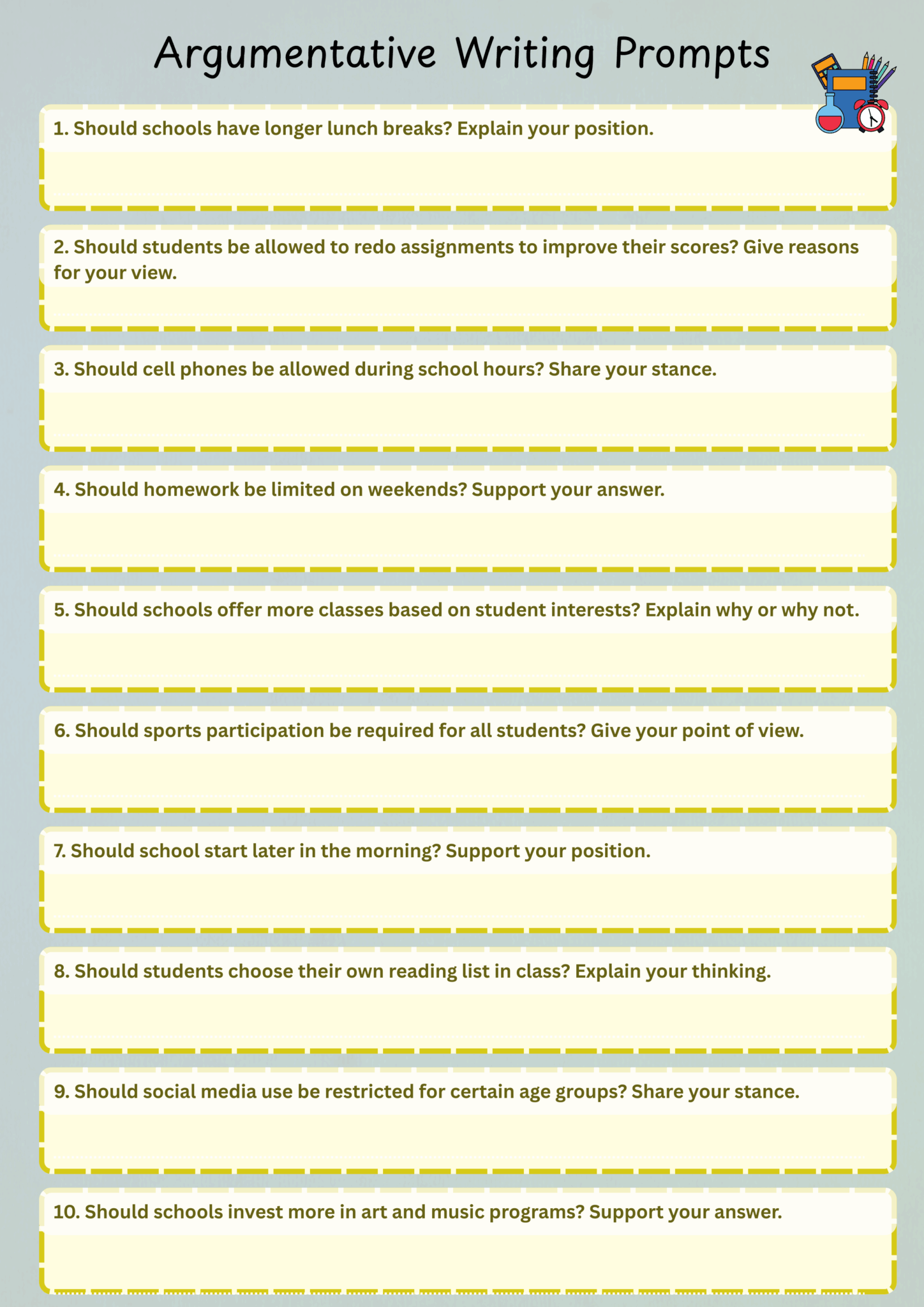 writing prompts for middle school argumentative