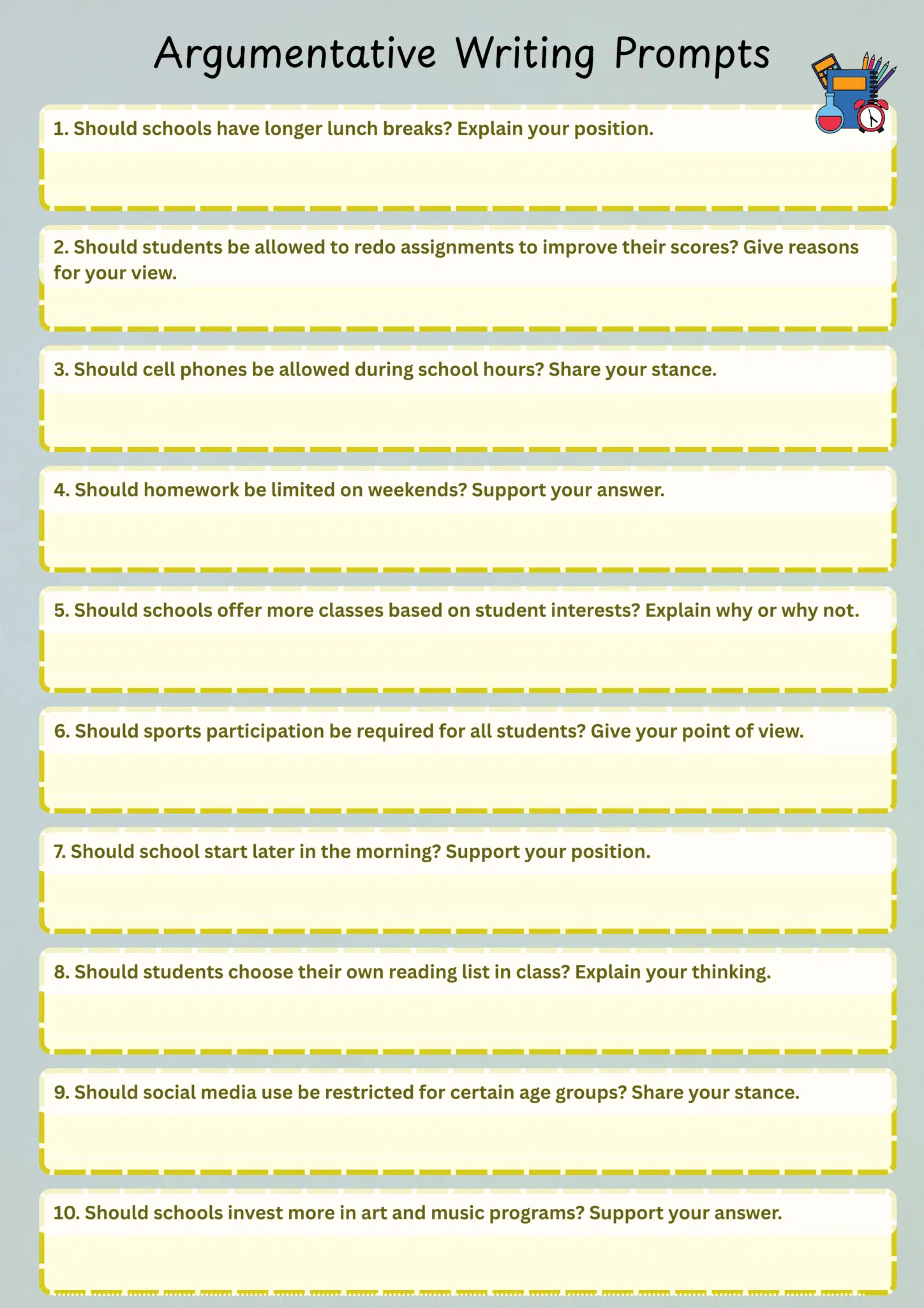 writing prompts for middle school argumentative