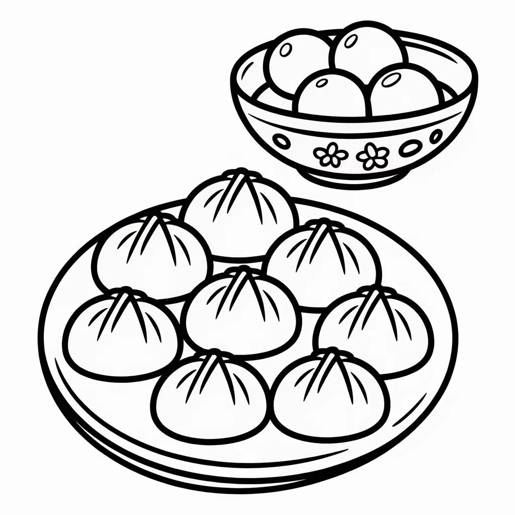 Dumplings and Tangyuan Coloring Page