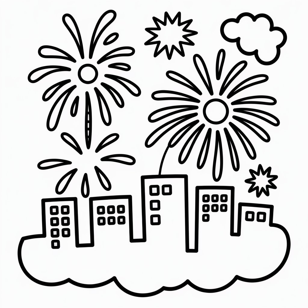 Fireworks Celebration Coloring Page