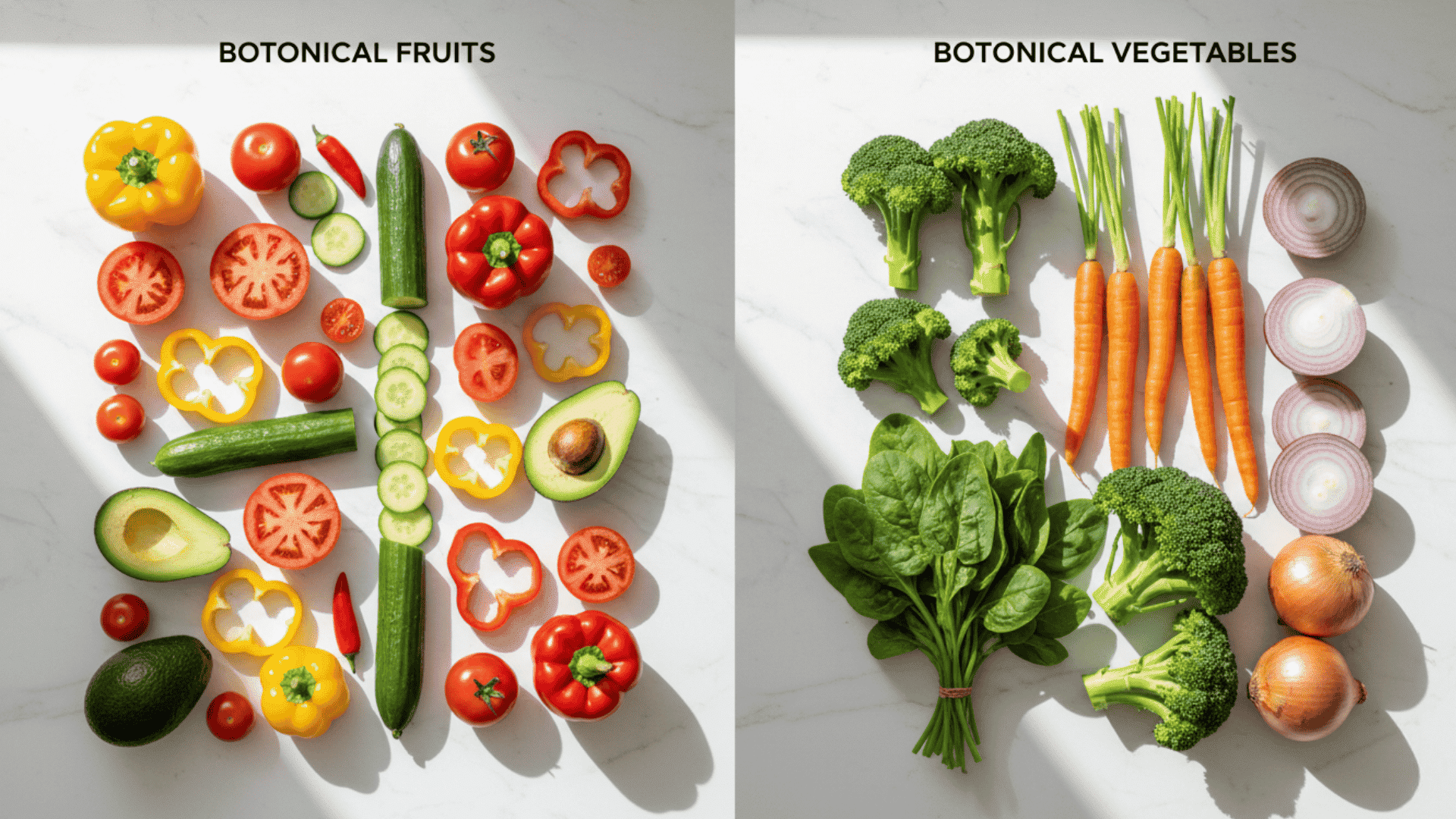 Fruit vs Vegetable Side by Side Botanical Comparison