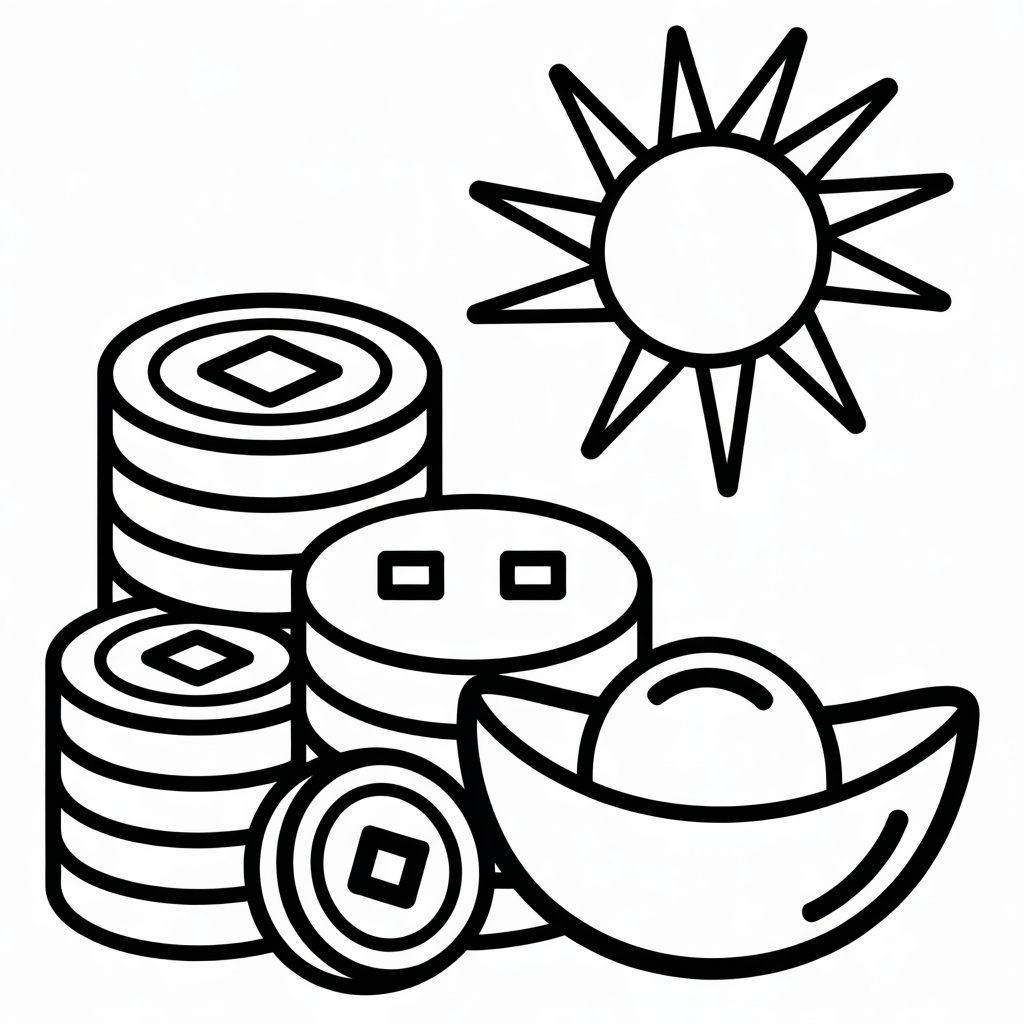 Gold Coins and Ingots Coloring Page