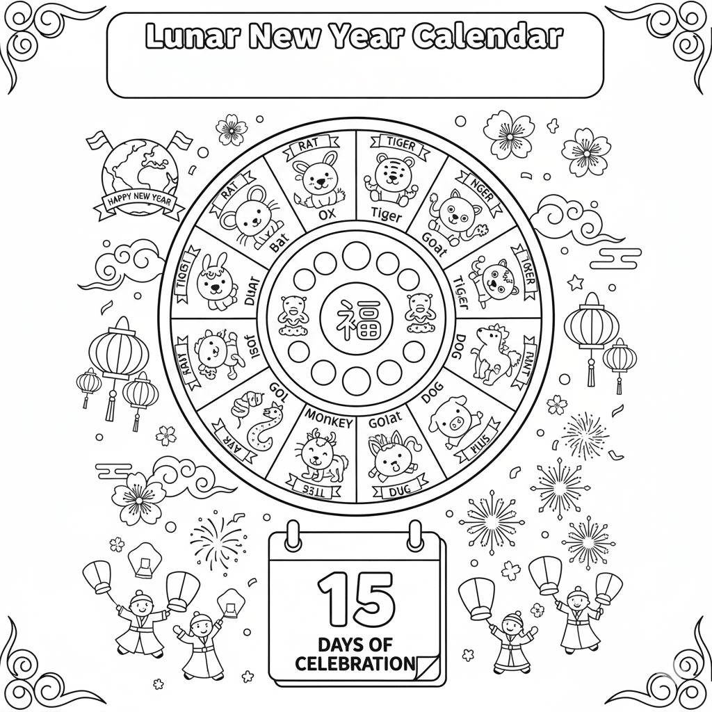 Lunar New Year Calendar Coloring Page