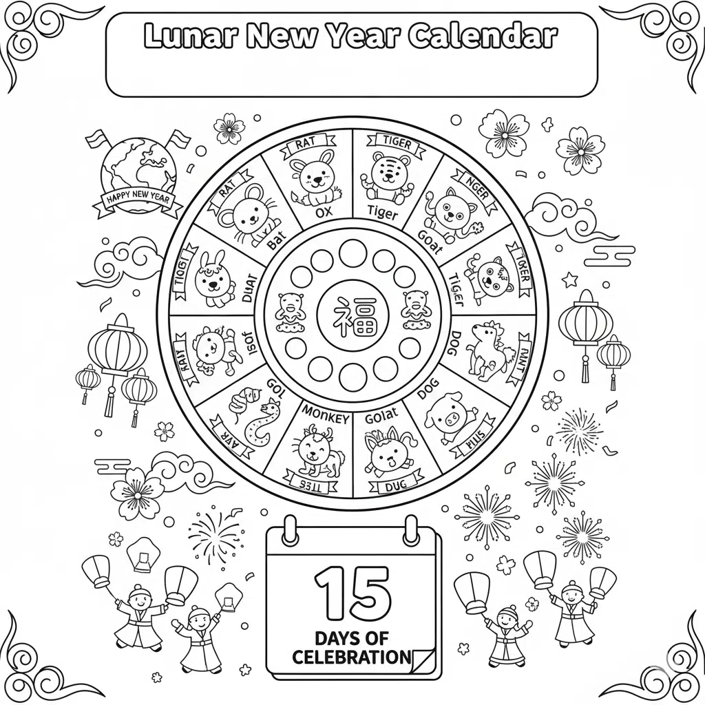 Lunar New Year Calendar Coloring Page