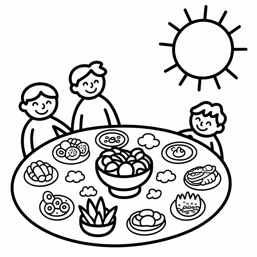 New Year Family Dinner Coloring Page
