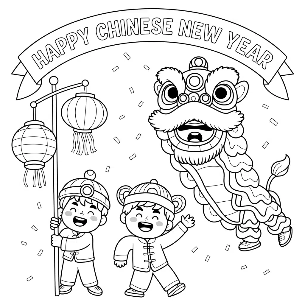 Street Festival Lunar New Year Scene Coloring Page