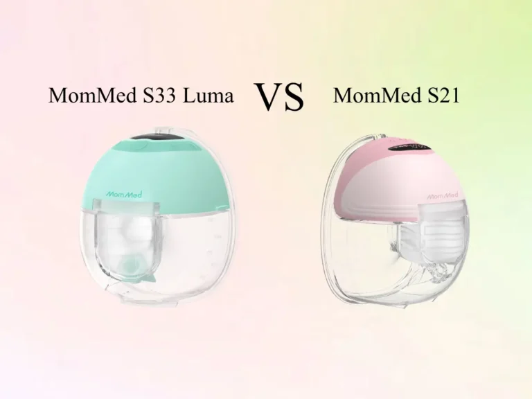 Two breast pump models, teal and pink, against a pastel gradient background