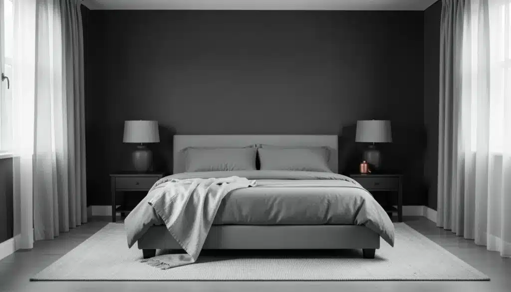 monochrome gray mens bedroom