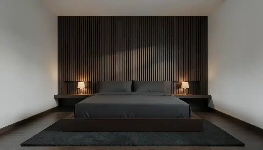 slat wall panel feature bedroom