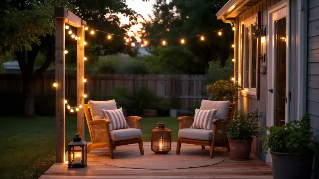 string lights deck finished dusk