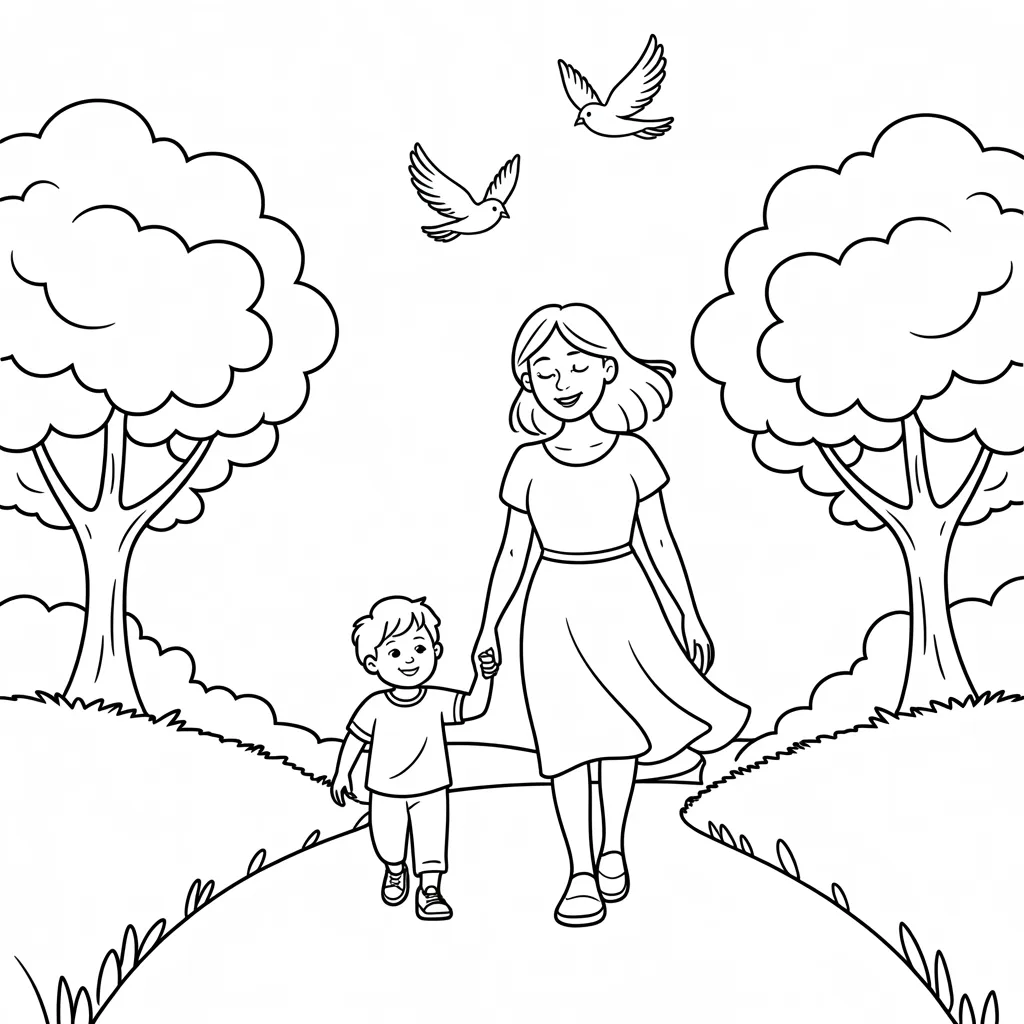 mom-and-child-walking-through-a-park-with-birds