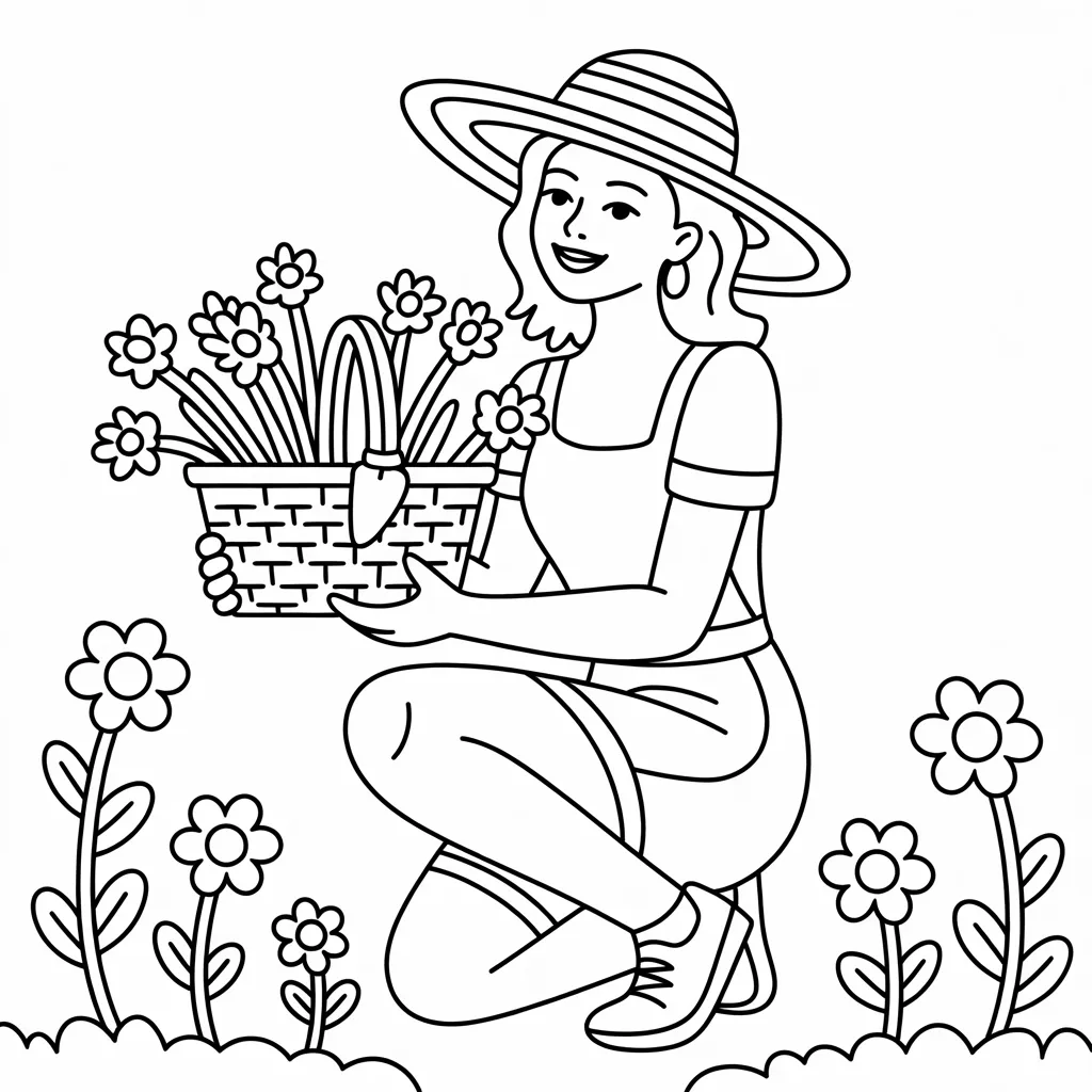 mom-gardening-with-a-hat-and-a-flower-basket
