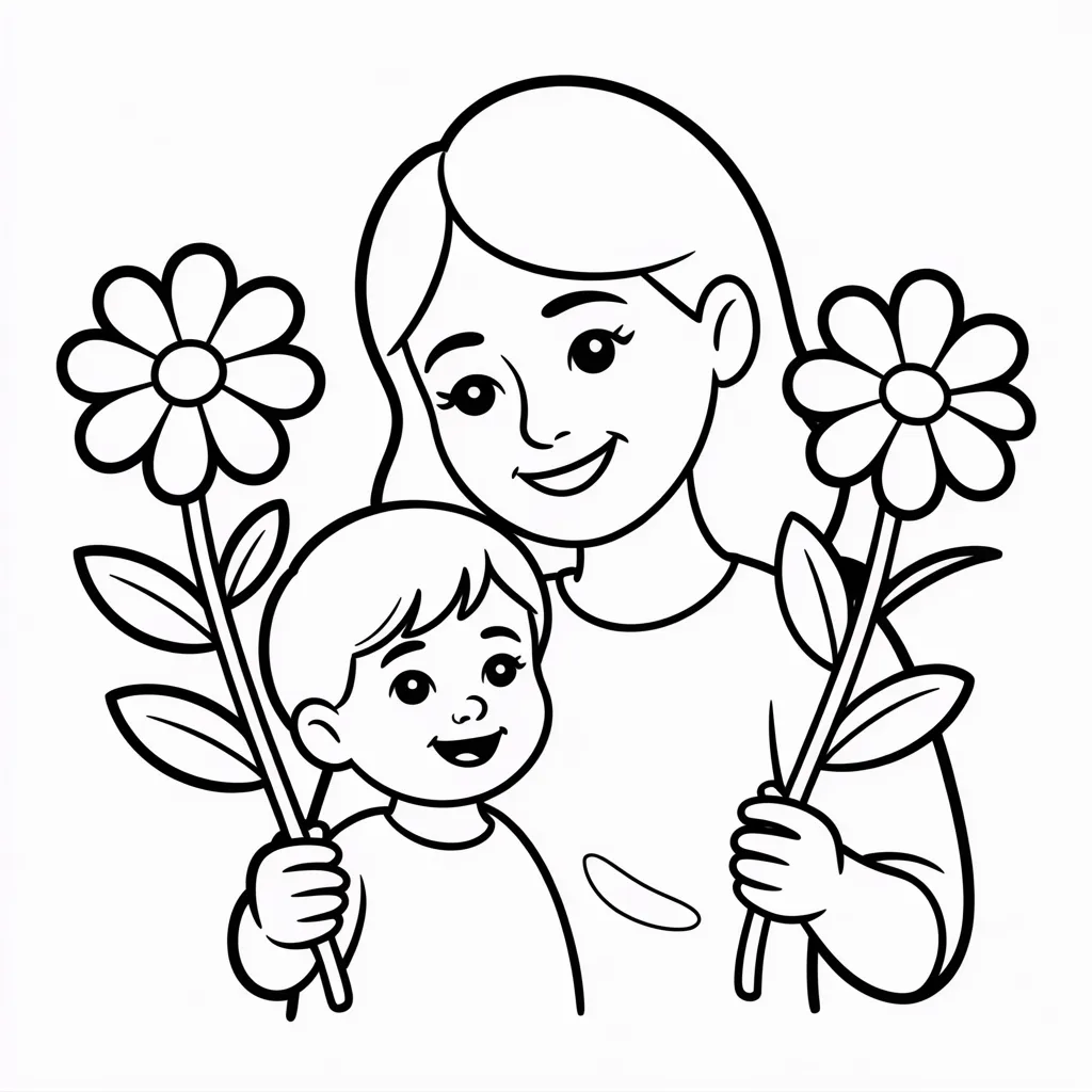 mother-and-child-holding-flowers-while-smiling